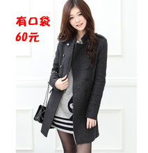 淘宝网清仓包邮2012秋冬新品韩版女装修身显瘦立领双排扣风衣呢大衣外套