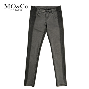 MO&Co. 摩安珂 女装 M114JEN09修身款拼色小脚裤