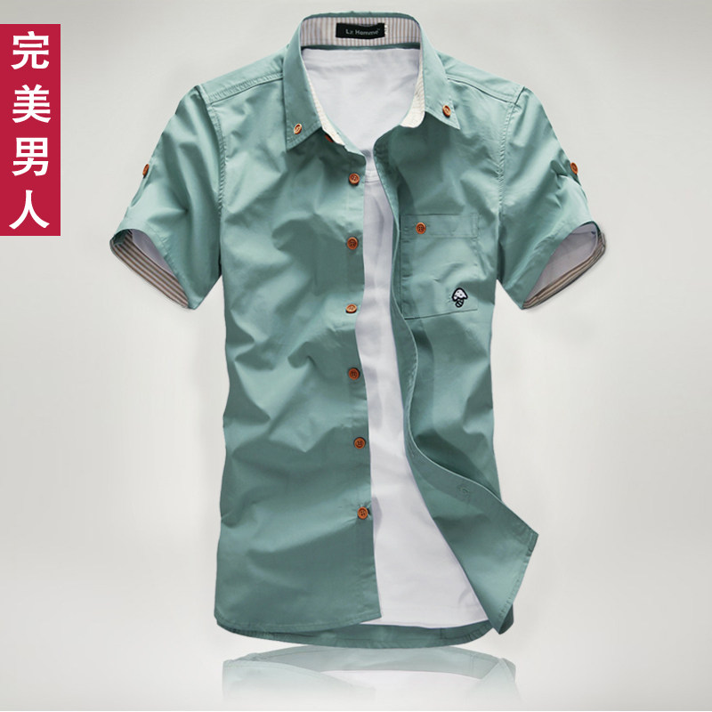 <span class=H>淘</span><span class=H>金币</span> 夏装新品韩版潮流男装衣服男士短袖衬衫男式修身半袖衬衣