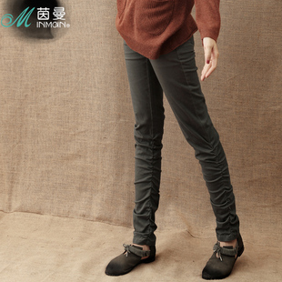  INMAN茵曼秋装新品 纯色个性直筒弹力休闲长裤女裤823091753