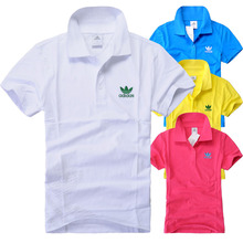 阿迪达斯adidas三叶草男女情侣款纯棉立领运动短袖t恤运动t恤白色