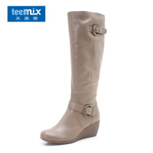 清仓 Teenmix天美意2011冬正品 <span class=H>坡跟</span>松糕软牛皮女高筒靴子CTJ72D