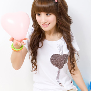 韩版短袖T恤可爱桃心...