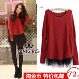 2012春装新款高领<em>蕾丝花边</em>水钻长袖加厚针织