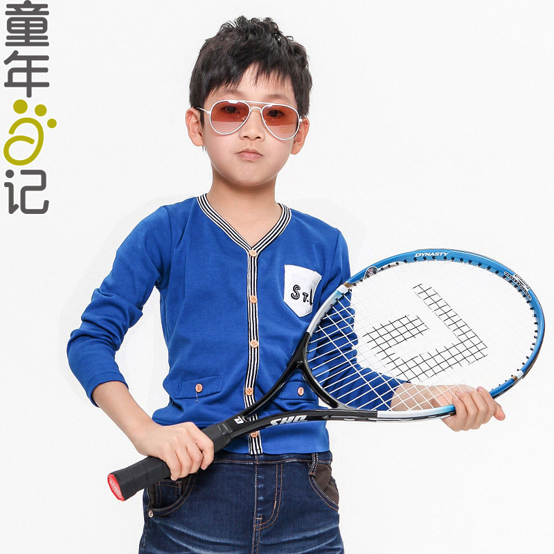 童年日记童装 儿童纯棉童装长袖T恤男韩版V领男童2014新款潮
