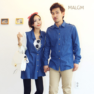  新款韩版 韩国代购stylestoker正品情侣秋装 牛仔女雪纺长袖衬衫