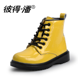  淘金币 彼得潘 韩版马丁靴儿童雪地靴 加绒保暖真皮童鞋男童靴子