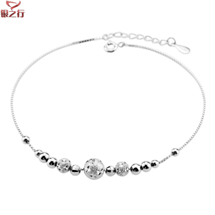  正品 生日礼物 欧美风路路通转运珠925纯银脚链 女 银饰品93001