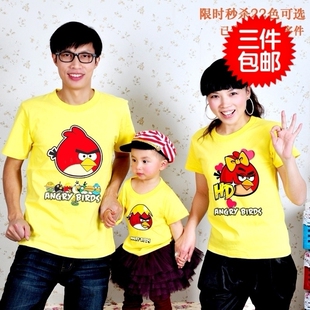 亲子装夏装款亲子装夏装全家装春装母女短袖T恤愤怒小鸟包邮