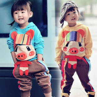  儿童两件套装春装新款男女童小猪班纳卡通卫衣+长裤宝宝运动