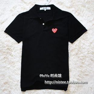  *两款免邮*川久保玲 play刺绣爱心 翻领短袖polo衫男女情侣款