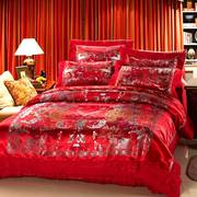 龙凤百子图婚庆，用床品大红色结婚四件套绸缎床单被套床上用品