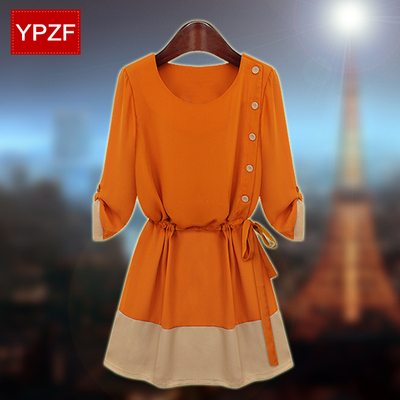 YPZF2014春装新款女装连衣裙欧美风大牌中长款雪纺裙子大码夏装女