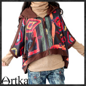 Color District! The Askar * digital printing series sleeve hooded cape sweater color into the A09225