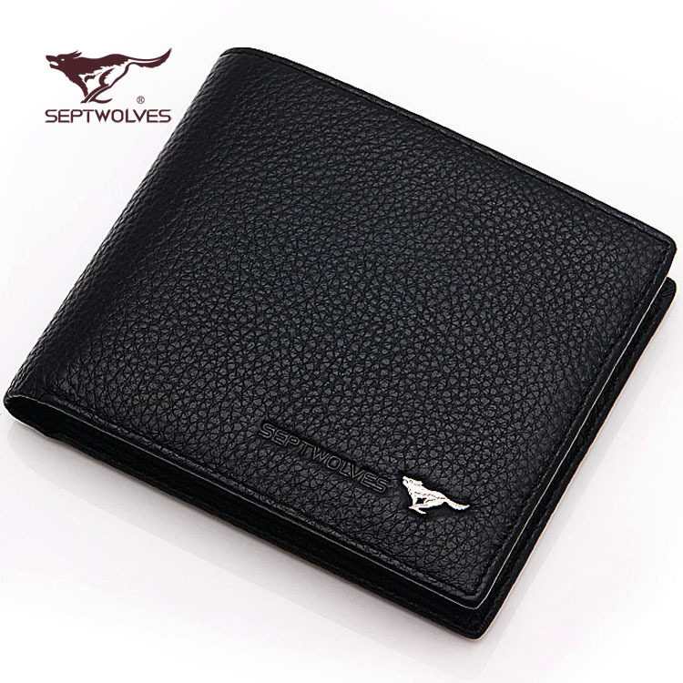 Cards send a knife seven wolves men's short first layer leather shaft leather wallet purse Korean tidal genuine leather jacket
