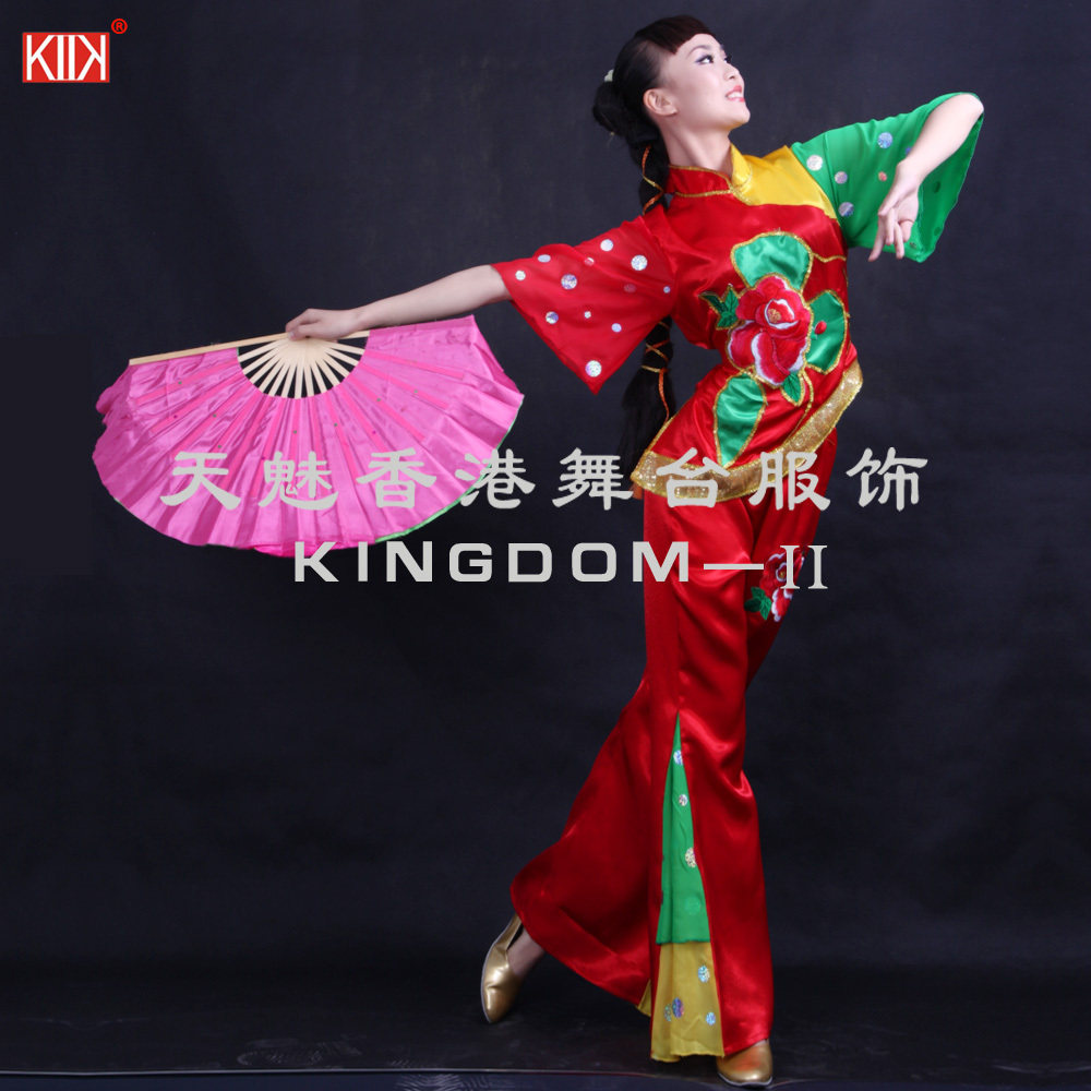 送头花!荷塘月色秧歌舞蹈<em>演出服装</em>/民族舞/扇子