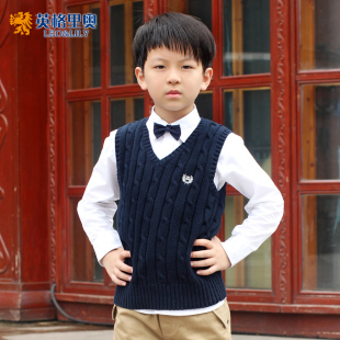  儿童毛衣男童毛衣背心英伦针织新款冬装纯棉中大童小孩衣服