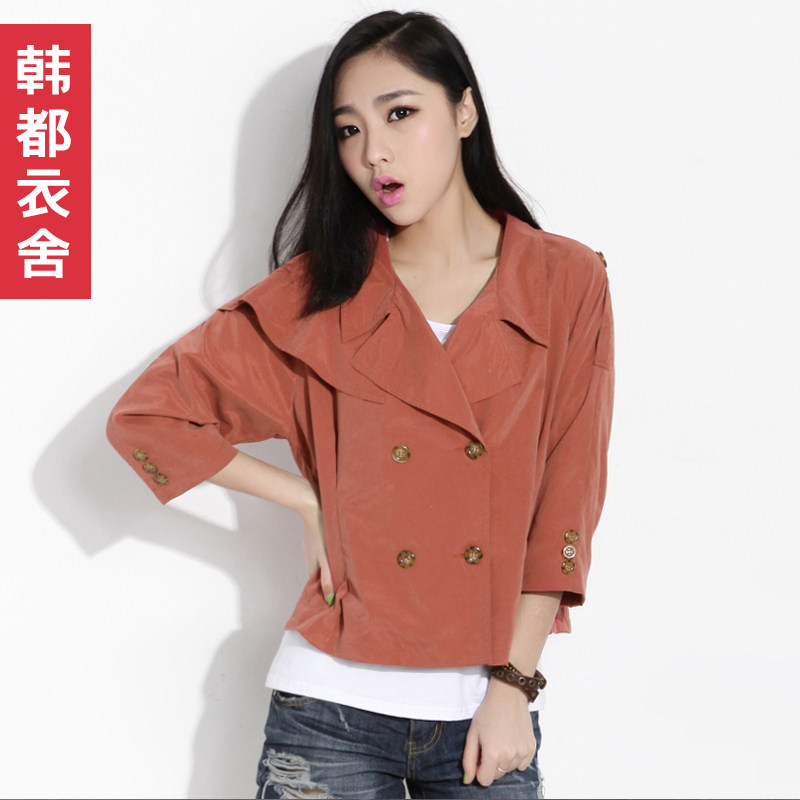 韩都衣舍正品2012春装新款<span class=H>女</span>装韩版休闲时尚双排扣薄款短款<span class=H>外套</span>
