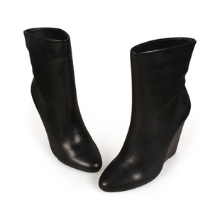 Exclusive quality goods! High-end sheepskin outer pigskin lined with real wood  wedges elegant wedges small pointed short boots