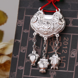  大广圆宝宝银锁 999 纯银 长命锁 千足银锁片 990足银祥龙纳福锁