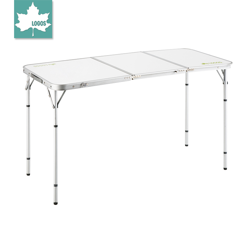 LOGOS 超薄铝合金休闲户外野餐 便携式3折折叠桌子 可调桌腿高度