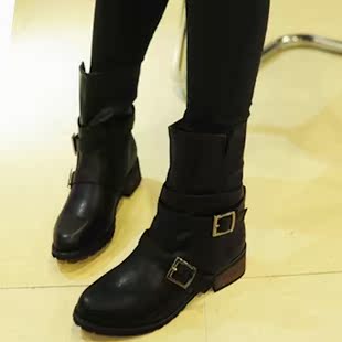2012 new mail to Europe in autumn and winter motorcycle boots belt buckle short boot with non-slip bottom round-women boots