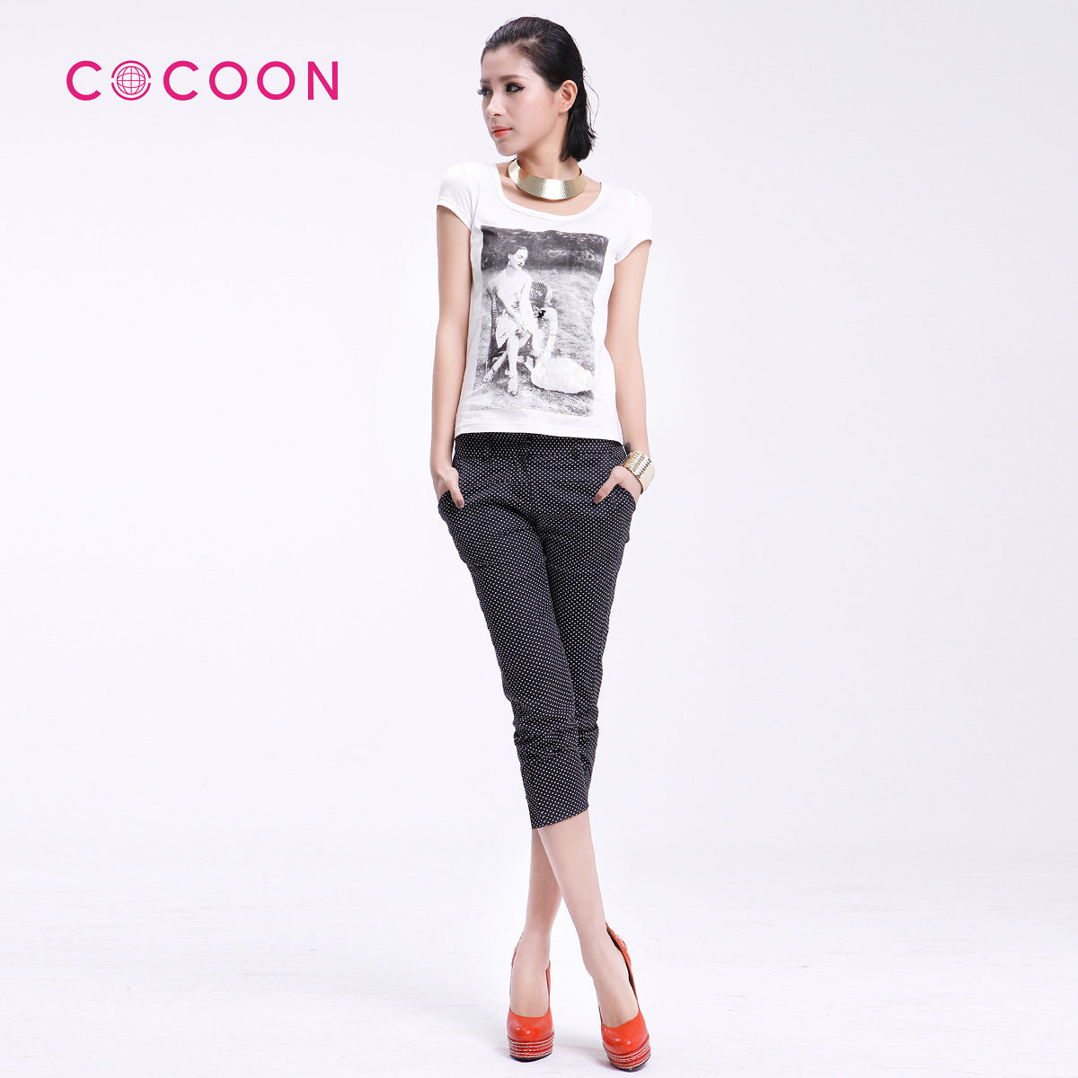 COCOON2012新品百搭纯棉圆领印花亮片短袖T恤312103030原价669