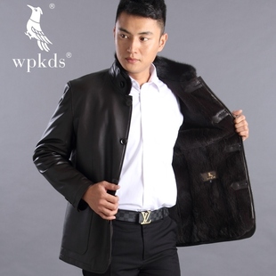 皮毛一体男士皮衣绵羊皮真皮皮衣男士皮毛一体皮衣男式海宁皮夹克