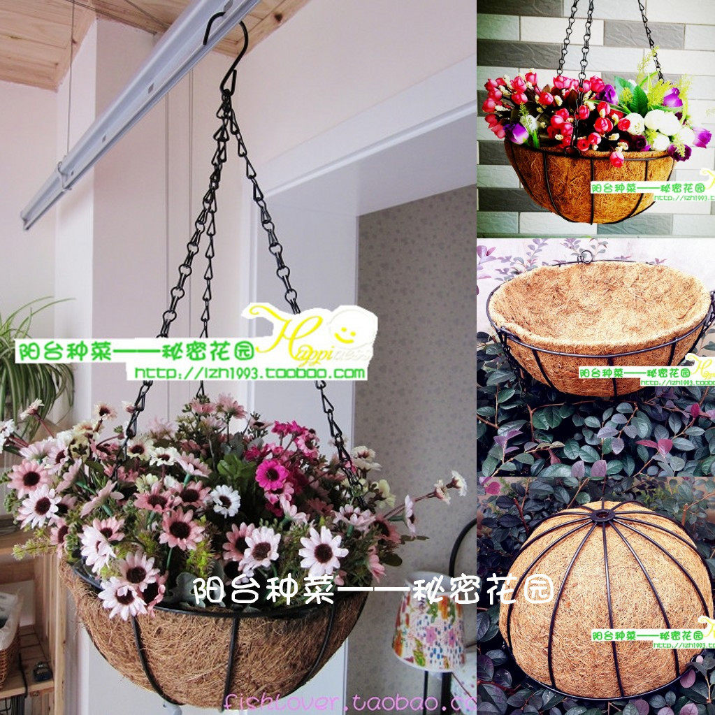 阳台种花阳台悬挂铁艺椰棕吊盆/吊篮/花盆/圆形挂篮椰棕