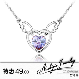  A饰界 心灵天使情人节礼物水晶装饰品 项链 韩国 女 短款 锁骨