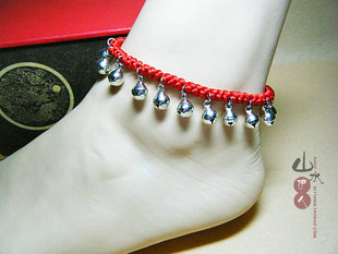  原创本命年红绳银色铃铛脚链辟邪转运肚皮印度舞蹈复古民族风饰品