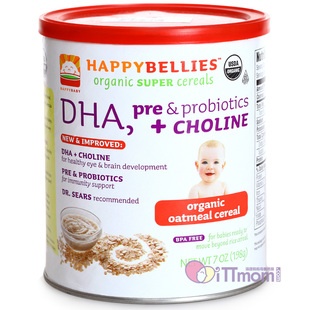  美国快乐小胃HappyBellies有机燕麦米粉添加DHA 益生菌 宝宝辅食