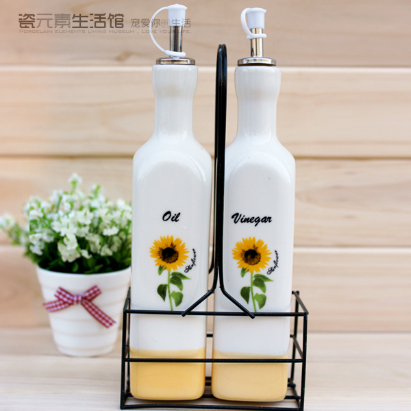 厨房用品陶瓷油瓶酱油瓶壶防漏油醋瓶调味调料瓶套装两件套向日葵 厨房用品陶瓷油瓶酱油瓶壶防漏油醋瓶调味调料瓶套装两件套向日葵