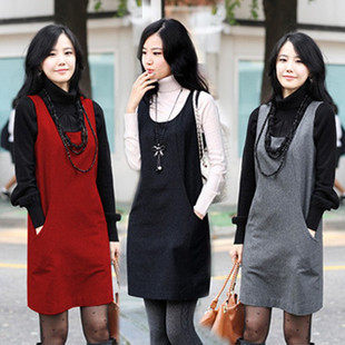 2012秋冬新品 大码女装 胖mm秋装 显瘦毛呢裙 加厚冬款毛呢连衣裙