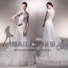 复古婉约 飘逸鱼尾修身婚纱 旗袍领 性感露背 高领03