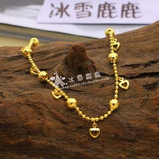  护身 辟邪香港金店仿金沙金脚链爱心铃铛高仿黄金情侣女不掉色