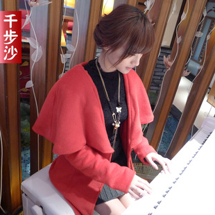 2011秋冬装新款女装韩国长款显瘦毛呢加厚外套清仓尼大衣红色大衣