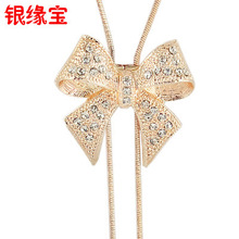 银缘宝 正品春夏韩版金色蝴蝶结毛衣链 奥地利水晶长款项链女礼物
