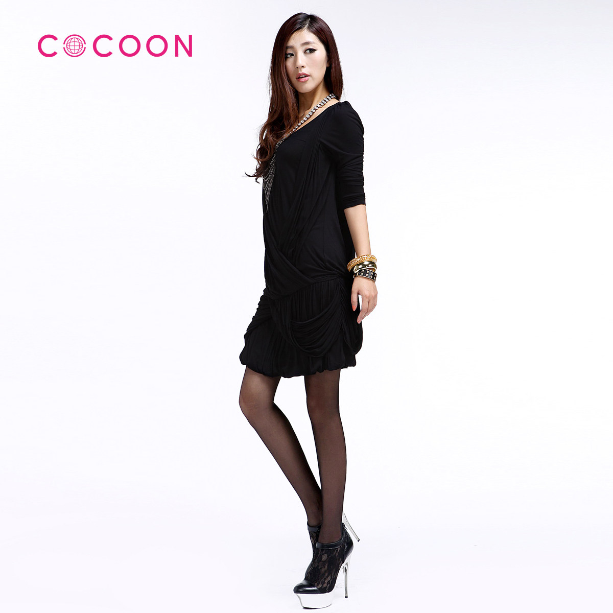 COCOON可可尼2012新品假两件斜襟针织连衣裙211102008原价1288