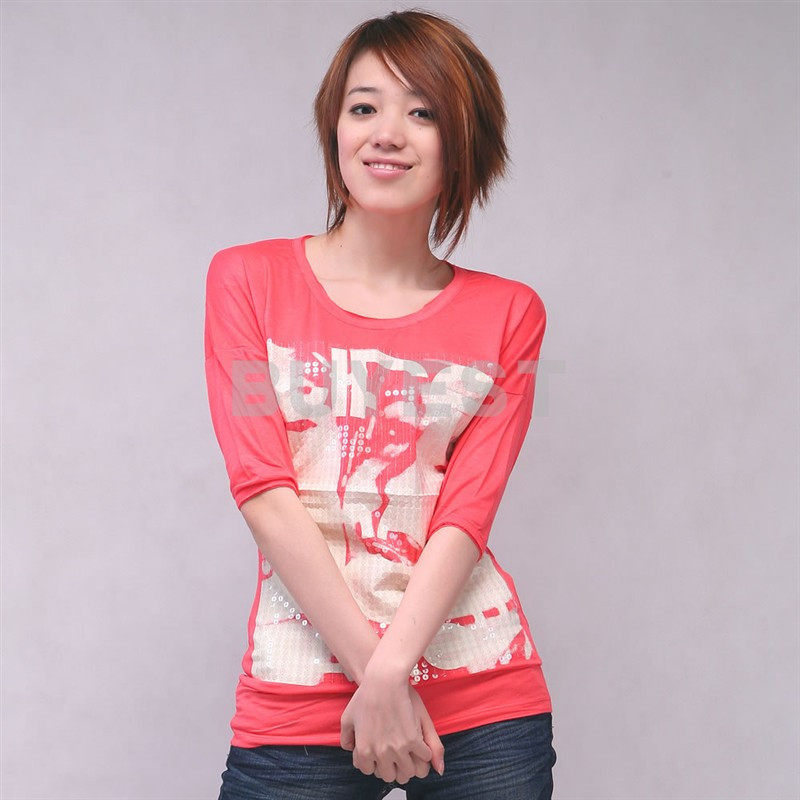 [<span class=H>ON</span><span class=H>LY</span> SZ]2011年夏装特价清仓 中长款圆领亮片小蝙蝠中袖T恤