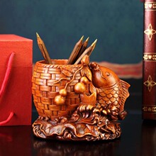 财富有余 竹篮 鱼 创意笔筒 装饰摆件 家居饰品 书房摆件 生日礼