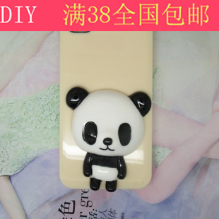 嫣明星同款熊猫树脂配件苹果iphone4s手机壳贴