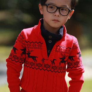  童装儿童毛衣 男童小鹿假两件套纯棉毛衣线衫男童毛衣