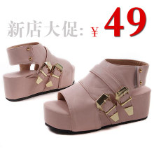 2012夏季新品坡跟凉鞋 鱼嘴鞋厚底松糕鞋防水台金属扣罗马女鞋子