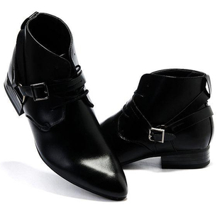  春秋流行高帮靴男靴韩版时尚潮流马丁靴军靴户外靴尖头皮靴子黑色