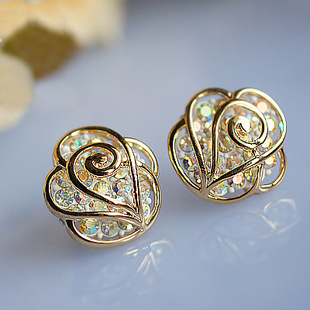 镂空镶钻水晶玫瑰花...