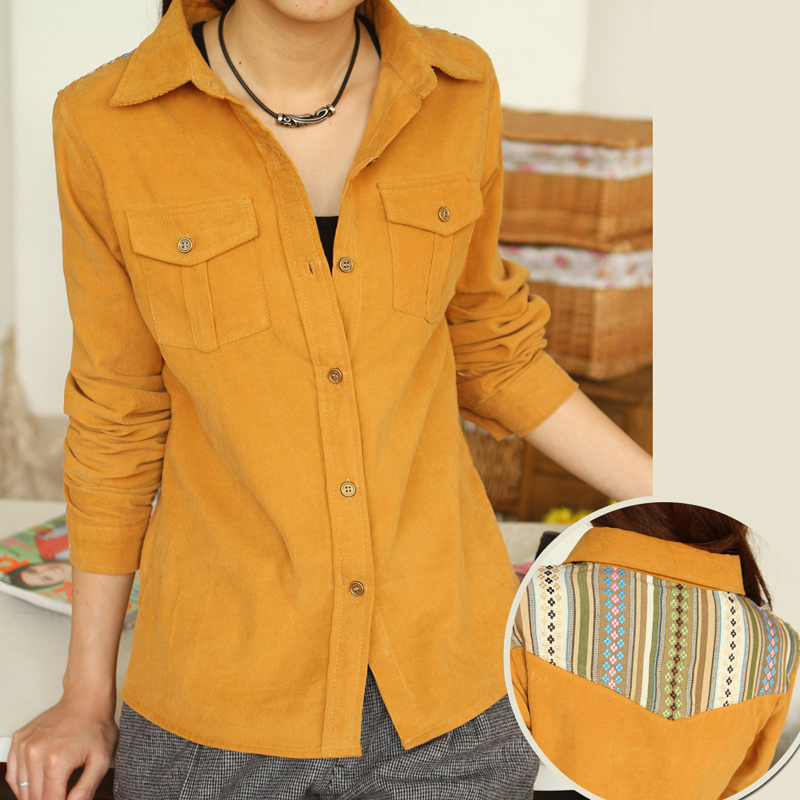 韩版休闲拼接灯芯绒...