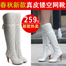 2012春夏季新款网靴镂空靴子 白色女士靴 凉靴 真皮高跟过膝长靴