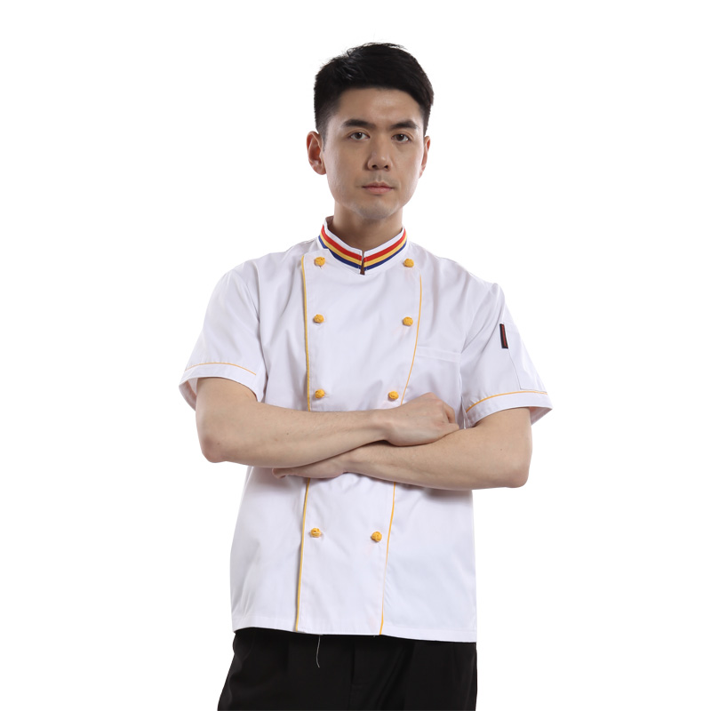 酒店夏装新款男士厨师服短袖双排扣酒店厨师工作服后厨工服在类目 男装, 套装, 工装制服中 - 来自Buy2taobao.com提供专业的淘宝代购服务