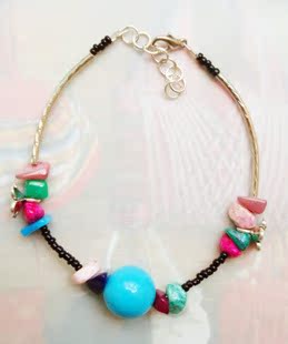  藏饰 彩石绿松石时尚百搭  苗银手链批发SL047